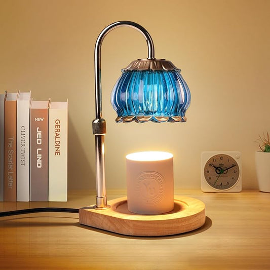 Candle Warmer Lamp with Timer, Dimmable Candle Warmer Lantern Light, Electric Glass Shade Jar Candle Warming Holders for Warming House Warming Decoration Gift for Women,Blue