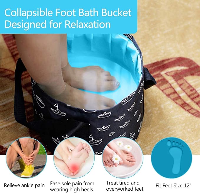 Collapsible Bucket for Soaking Feet, Portable Travel Foot Bath Tub, Foot Soaking Bath Basin Portable, Foot Spa Soaking Feet Home Pedicure Basin Outdoor Camping