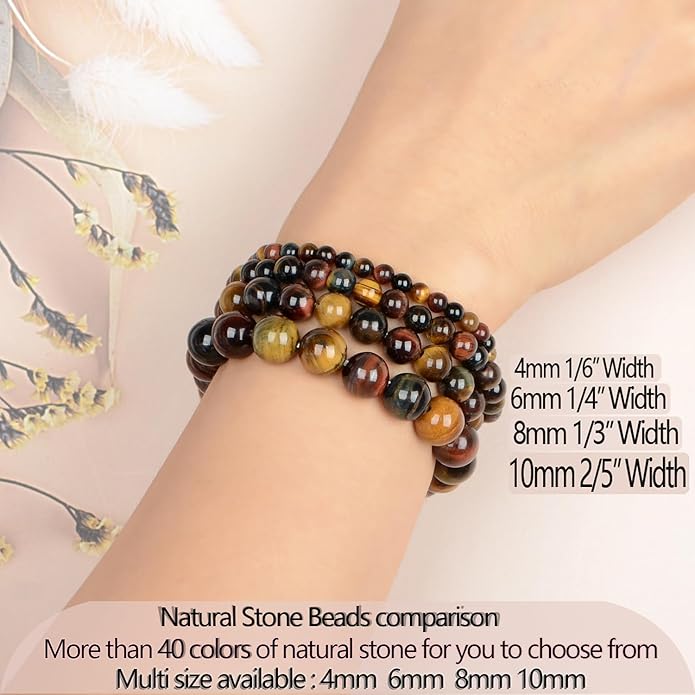 LPBeads Handmade Natural Gemstone Stretch Elastic Bracelet Healing Crystal Round Stone Beads Jewelry Gifts for Women Men