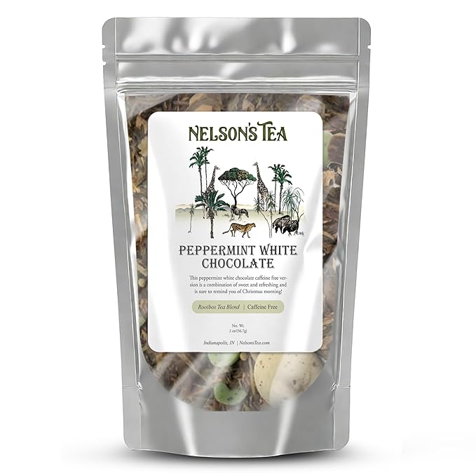 Nelson's Tea - Peppermint White Chocolate - Caffeine Free - Loose Leaf Tea with Green & Red Rooibos - White Chocolate Peppermint Tea (2 oz)