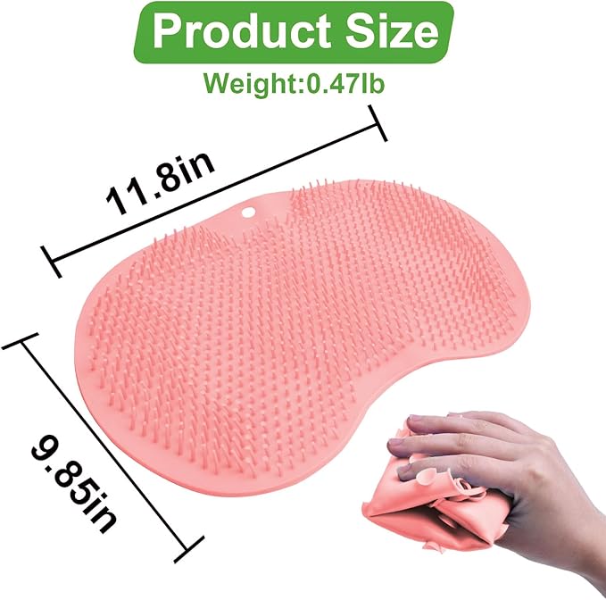 Shower Foot Scrubber Mat with Non-Slip Suction Cups, Back Exfoliating Bath Wash Pad and Massager for Deep Cleaning and Relaxation, Wall Mounted Foot Scrubber Cleaner for Men and Women,Pink