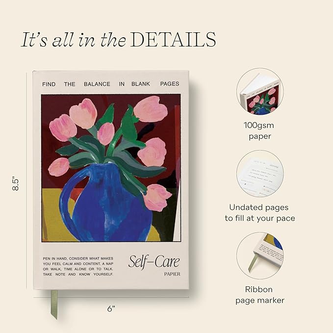 Papier Tulip Vase 12 Week Wellness Journal - Floral Hardback | Log Intentions Sleep & Energy, Morning & Evening | Weekly & Monthly CheckIn | Undated Planner | Reflection & Mindfulness | Self Care Gift