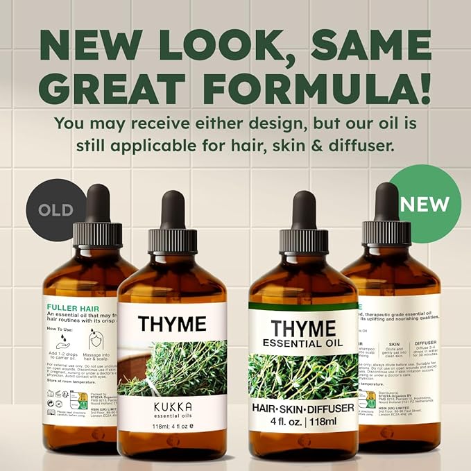 KUKKA Thyme Essential Oils - 4 Fl Oz - for Hair, Skin, Diffuser, Aromatherapy & DIY Soap Making Scent