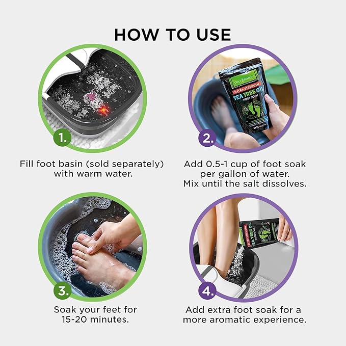 DAILY REMEDY EXTRA STRENGTH Tea Tree Oil & Calming Lavender Foot Soak Set - Made in USA - Soothes Sore Tired Feet, Athletes Foot, Stubborn Foot Odor, and Softens Calluses - Pack of 2