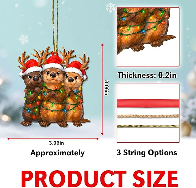 2 Side Printed Flat Christmas Wooden Ornaments, Animal Keepsake Hanging Tree Decoration, Funny Otter Ornament