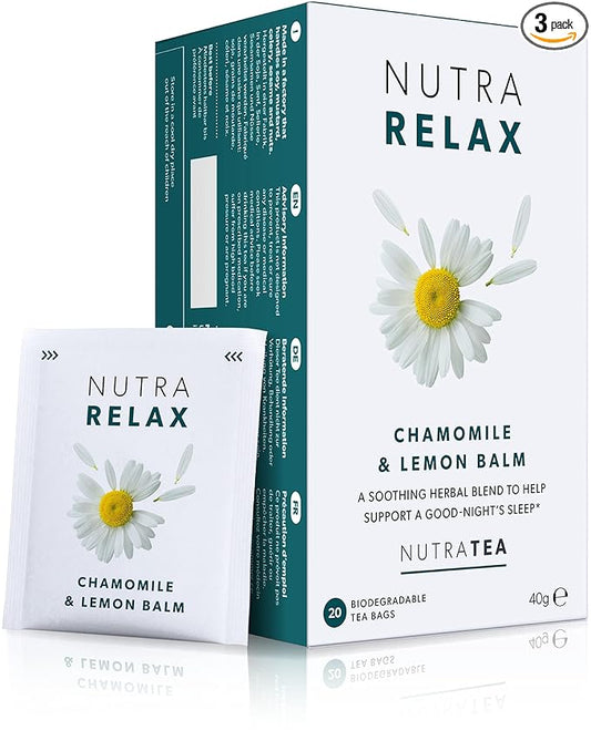 NUTRARELAX - Night Time Tea | Sleep Tea | Calm Tea - Includes Chamomile, Passionflower & Lemon Balm - 60 Enveloped Tea Bags - by Nutra Tea - Herbal Tea - (3 Pack)