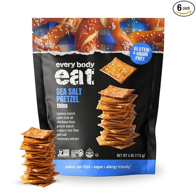 Every Body Eat Snack Pretzel Thins, Allergen Friendly, Vegan, Gluten Free and Dairy Free (6 Count, Pretzel)
