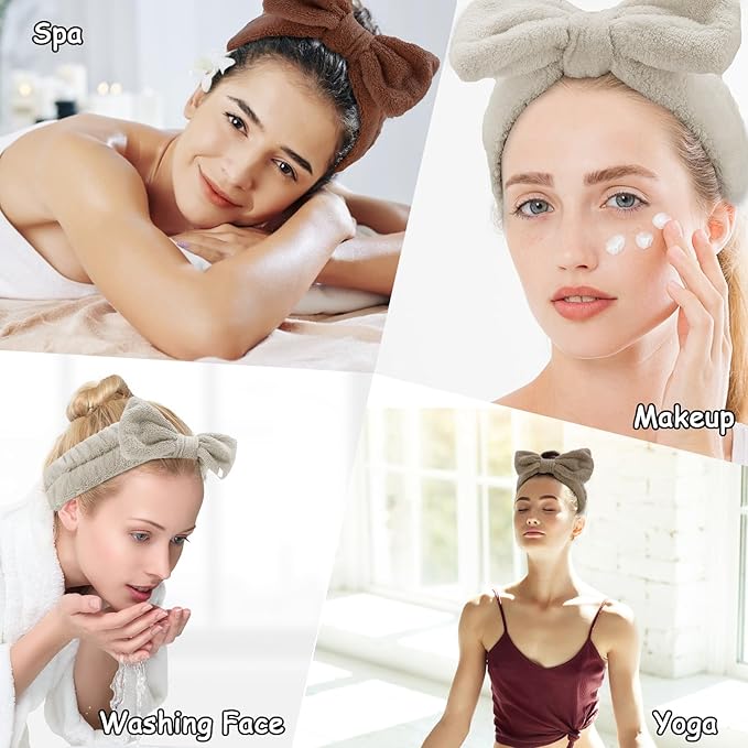 Casoty 6 Pcs Spa Headbands, Hair Holder for Washing Face, Soft Coral Fleece Microfiber Headband, Bow Hair Bands, Beauty Headbands for Face Washing Shower Skin Care Yoga