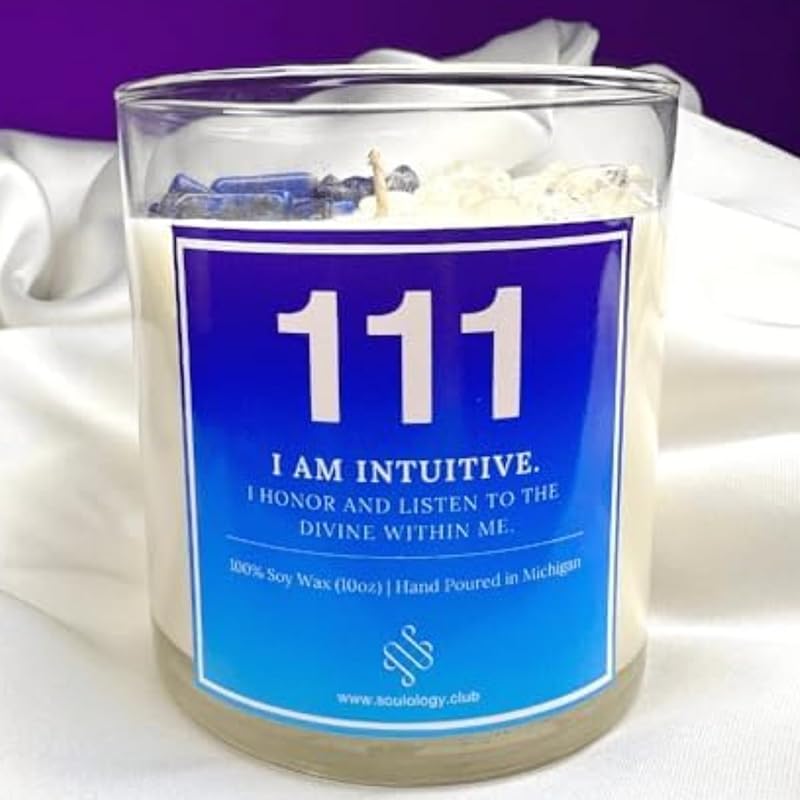 111 Angel Number Affirmation Scented candles 10oz,crystal candle with 100% Soy Wax & Phthalate-Free Fragrance candles, Gifts candles for women, candles for men, Manifestation Candle