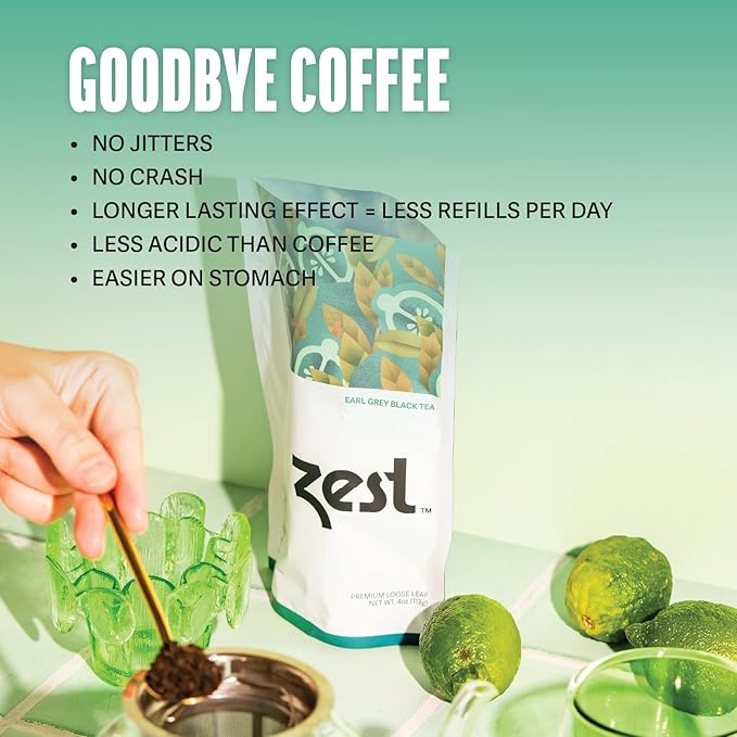 Zest Energy Green Tea - Pomegranate Mojito - High Caffeine Peppermint Tea Bags - Caffeinated Coffee Altnernative/Substitute - Natural, Non-GMO & Keto Friendly - Hot or Iced - 20Ct Pack - 135mg Caf