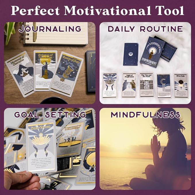 PURPLE CANYON Empowerment Cards for Women and Men | Positive Affirmations Cards for Motivation and Inspiration | Mindfulness Cards for Self Care | Beautiful Gold Foil 52 Card Deck