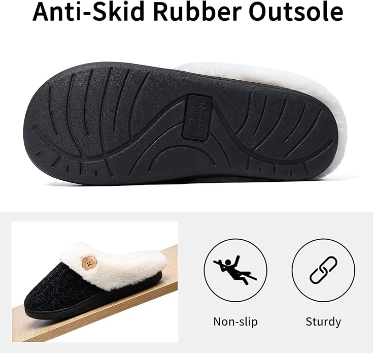 Evshine Warm Knit House Slippers for Women Comfy Wool-Like Lined Chenille Slippers with Memory Foam and Indoor Outdoor Soles