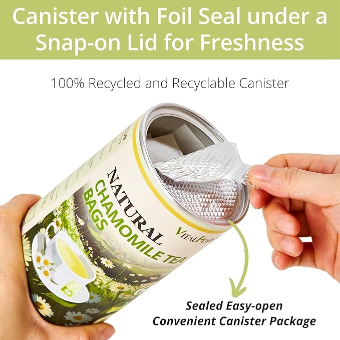 60 Chamomile Tea Bags, VitalForest Chamomile Flowers Tea, Natural Pure Camomile Tea, Caffeine Free Camomille Herbal, Help Reduce Stress And Sleep Better, Non-GMO