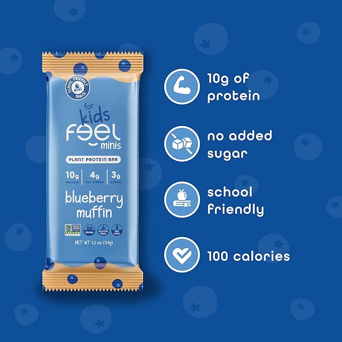 FEEL Kids Protein Bars Minis | Variety Pack | 10g Plant Protein | 100 Calories | No Added Sugar | Daily Veggies | Gluten Free, No Nuts, No Soy, No Dairy, No Grains (Pack of 12)