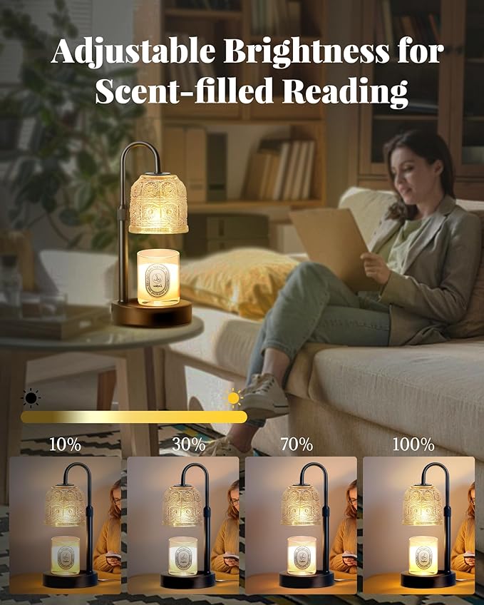 Dimmable Candle Warmer Lamp with Timer Adjustable Height, Mothers Day Birthday Gifts for Mom, Home Decor Housewarming Gifts for Women, Modern Electric Wax Melt Warmer for Scented Jar Candles