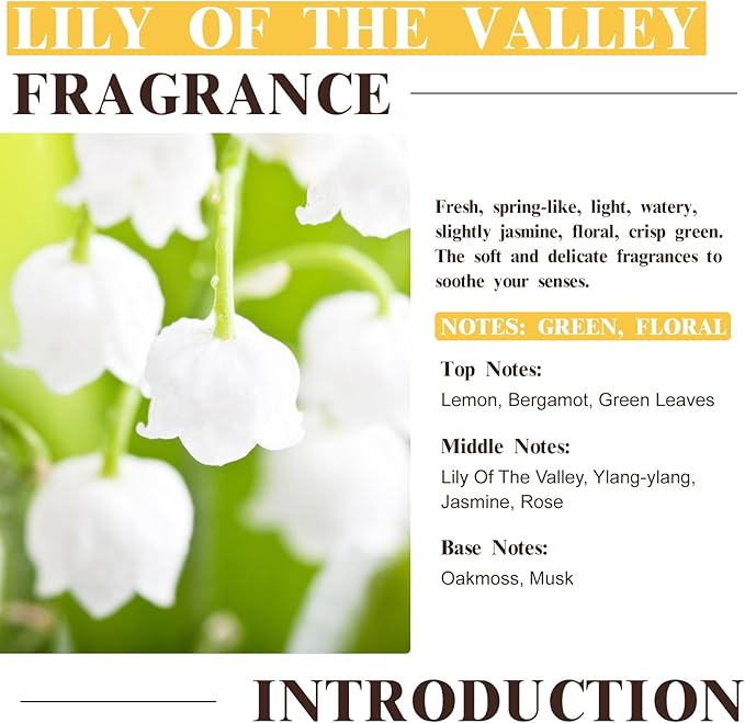 EUQEE 60ML Lily of The Valley Fragrance Oil Premium Essential Oil with Glass Dropper for Diffuser, Soap Candle Making - 2.02 Fl oz