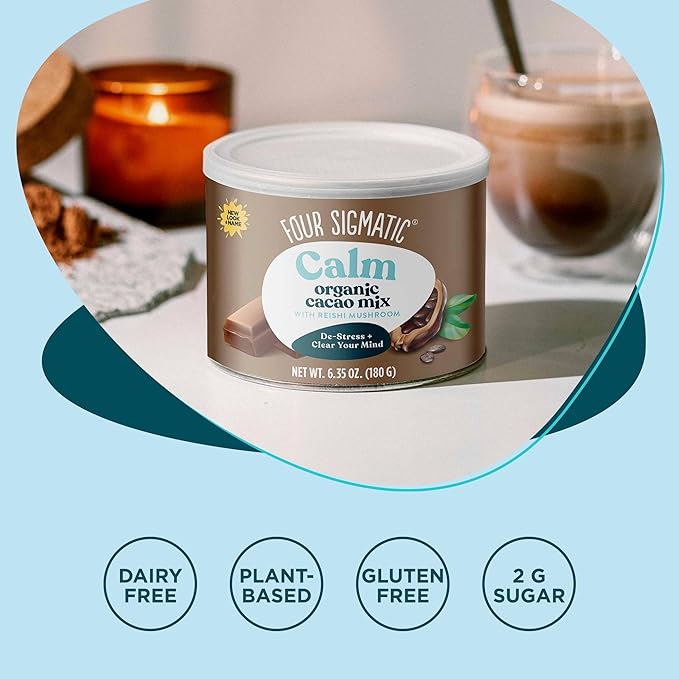 Four Sigmatic Mushroom Hot Cacao Mix with Reishi | Organic Reishi Mushroom with Cacao Powder | Stress Relief & Sleep Support | Vegan, Gluten-Free & Dairy-Free | 30 Serving Can