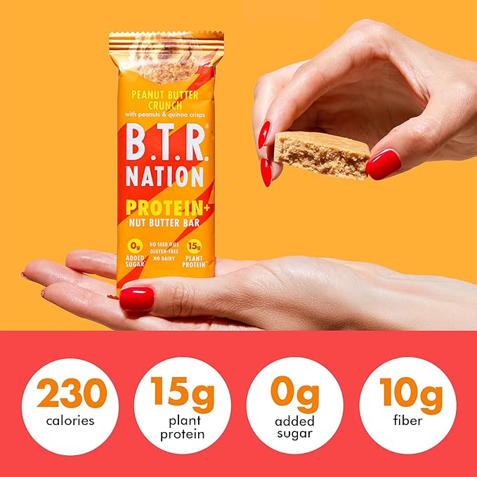 B.T.R Nation Vegan Keto Plant Based High Protein & HIgh Fiber Bars - Peanut Butter Crunch Protein+ | 12 Bars | Low Carb & GF, Free of Sugar Alcohols, Dairy, Soy, with Powerful Superfoods!