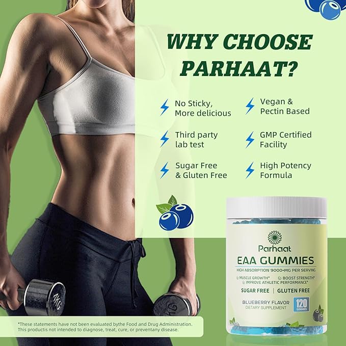 EAA Gummies 120 Gummies (Blueberry), 9000 mg Essential Amino Acids - All 9 Essential Aminos (EAA) and All Branched-Chain Aminos (BCAAs), Non-GMO, Gluten Free, Vegetarian Friendly