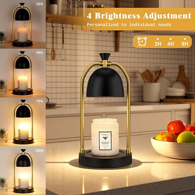 Hong-in Candle Warmer Lamp - with Timer & Dimmable, Cozy Birthday Gift for Women Mom, Modern Home Decor House Warming Gifts Wax Melt Warmer for Jar Candles with 2 Bulbs (Black)