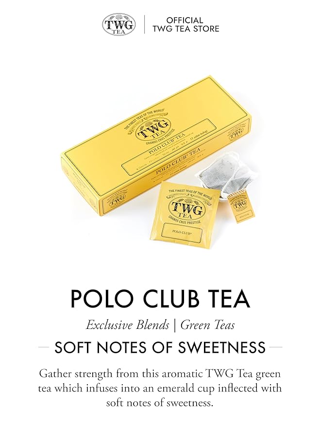 TWG Tea | Polo Club Tea | Green Tea | Caramel | 15 Hand Sewn Cotton Teabags | Gift Set