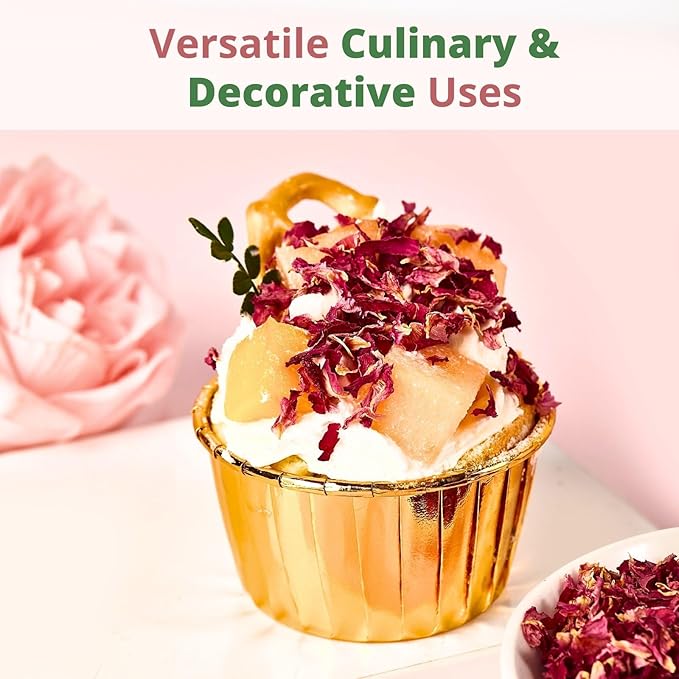 Dried Rose Petals Edible, 2.1oz (60g) Food Grade Rose Petals Tea– Culinary Roses Petals for Tea, Drinks, Baking & Cocktails, Edible Flower Petals for Cake Decorating, Desserts