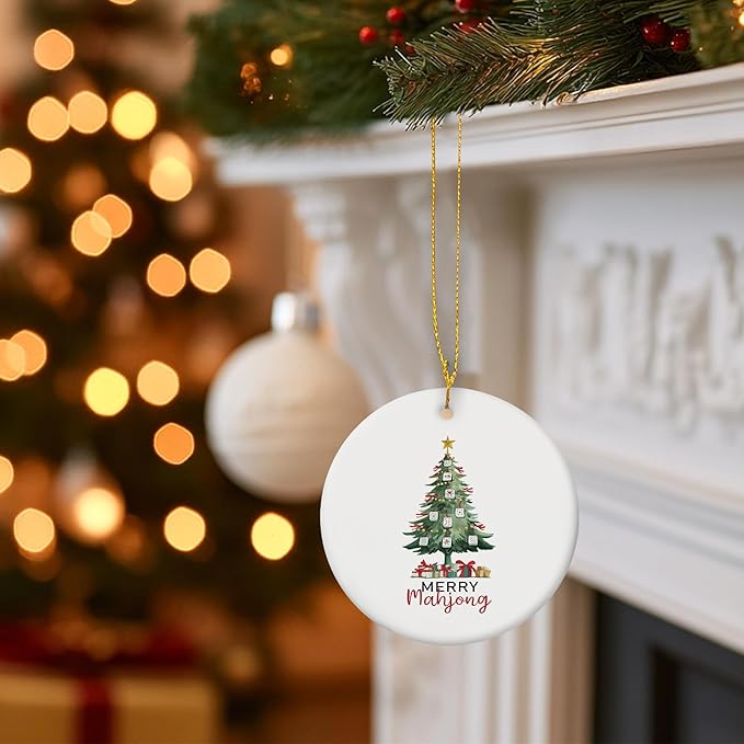 Christmas Mahjong Tree Ceramic Ornament Gifts, Retro Winter Mahjong Christmas Tree Decorative Hanging Ornaments for Xmas Holiday Party Decoration, Winter Xmas Decorations,Backpack Decoration