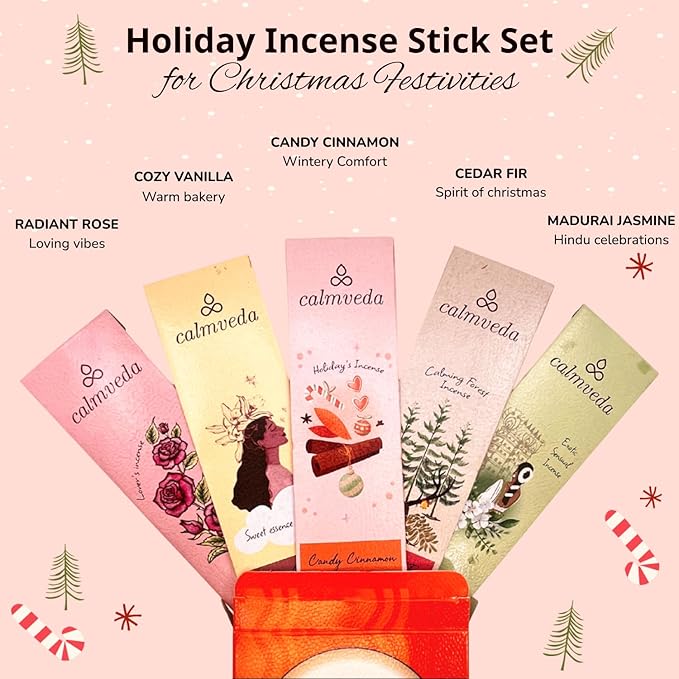 Happy Home Incense Sticks Multipack- (5 Variants) Charcoal Free, Made from Upcycled Flowers | Insense Cozy Warm Sticks Like Vanilla Cake, Balsam Cedar, Rose & Cinnamon | Perfect Incense Gift Set