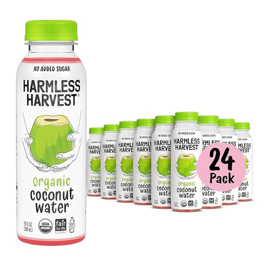 Harmless Harvest Organic Coconut Water 10 Fl Oz, 24 Pack – Natural Electrolyte Hydration Drink, No Sugar Added, Original Coconut Water, Non-GMO & Fair for Life Certified