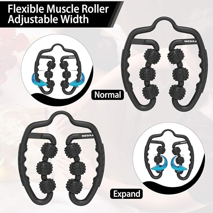 Cellulite Massage Tool Muscle Roller - Deep Fascia Massager & Dimpled Skin Remover for Legs, Thighs & Buttocks - Anti-Cellulite Roller, Smooth Skin, Pain Relief（Black - 6 Wheel）