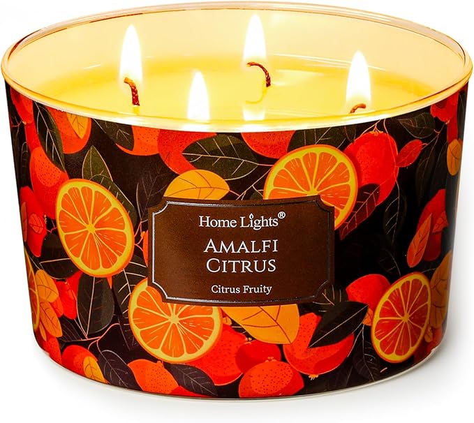 HomeLights 4-Wick Candles for Home Scented - 18oz Soy Wax Blend Candle Long-Lasting Fragrance, Eclectic Mixed Styles Home Decor and Housewarming Gifts, Amalfi Citrus