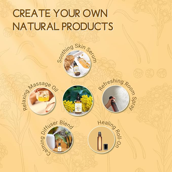 Helichrysum Essential Oil 1 Oz – 100% Pure & Natural – Helichrysum Oil for Bruising, Skin, Aromatherapy, Massage & DIY Use