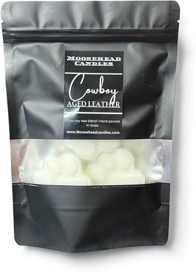 leather Wax Melts, 10 Count. xxl Melts, Aged Leather Fragrance | resealable Pretty Bag | No Mess | 1 melt at a time | Long Last Melts