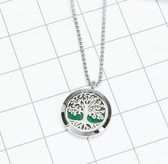 Aromatherapy Essential Oil Diffuser Necklace Tree of Life Pattern Stainless Steel Locket Pendant
