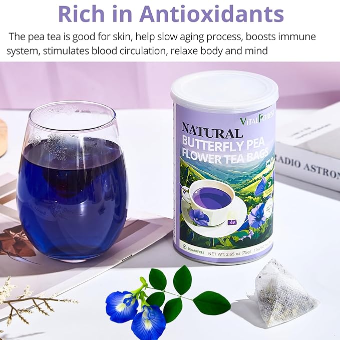 Butterfly Pea Flower Tea Bags – 50 Count, 100% Natural Butterfly Tea from Thailand, Caffeine-Free, Dried Blue Pea Flowers for Hot & Iced Tea, Vibrant Color-Changing for Relaxation & Wellness