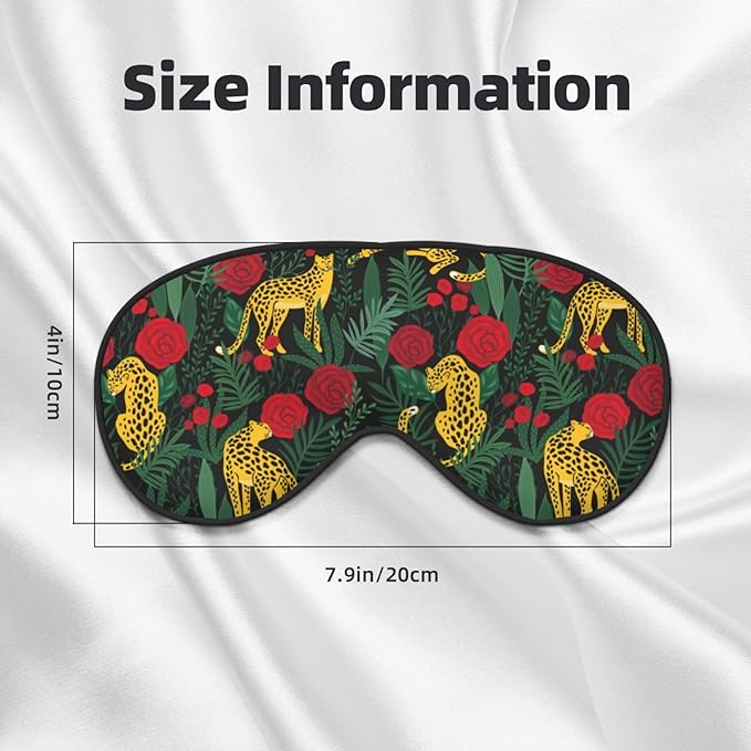 Leopard Tropical Palm Rose Sleep Mask - Soft Comfort Eye Shade - Blackout Eye Cover for Deep Rest Travel Nap Meditation