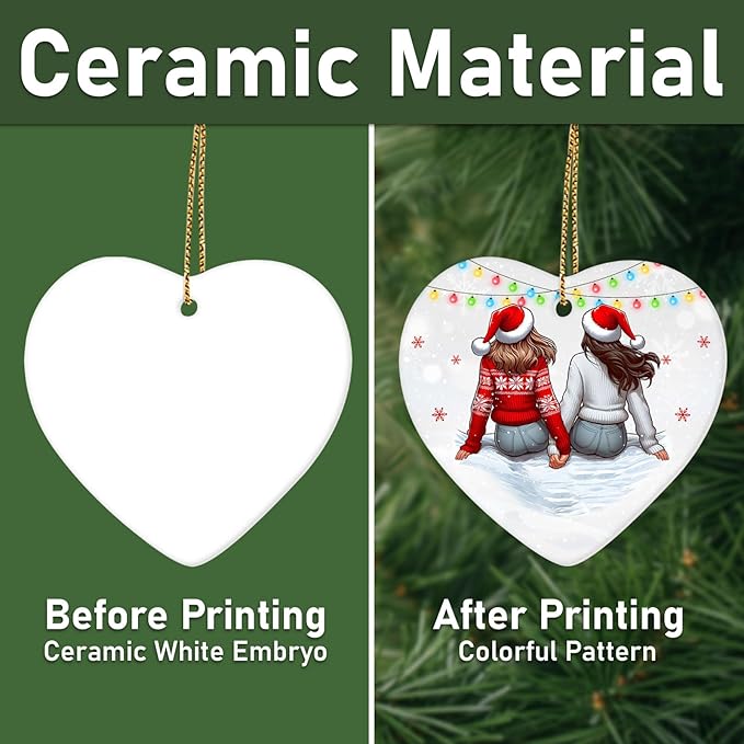 34HD Gifts for Christmas, Best Friends Christmas Ornament Heart-Shaped Ceramic 2-Side Printed, Gifts for Best Friends, Besties, Sisters, Christmas Decorations