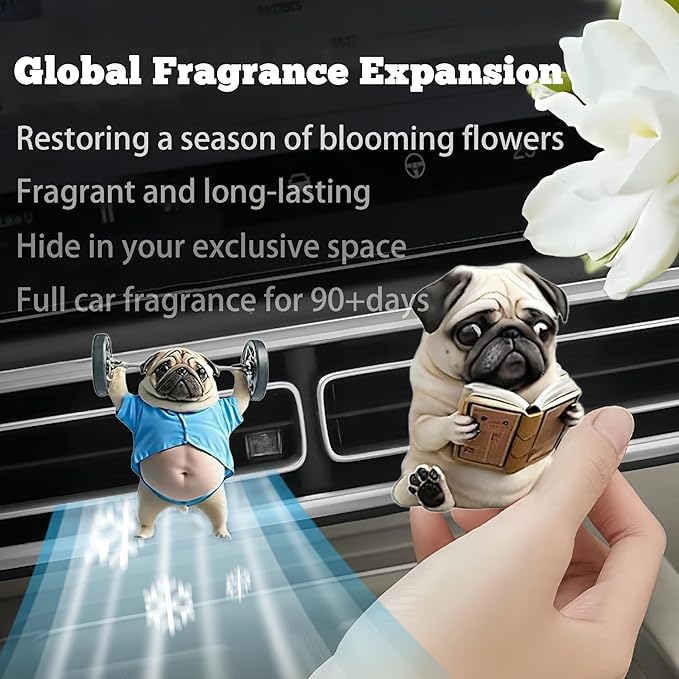 8PCS cute Pug acrylic car vent diffuser, 2D prank Havana cigar car diffuser, cute car freshener, fun and fashionable interior accessories, air outlet clip decoration