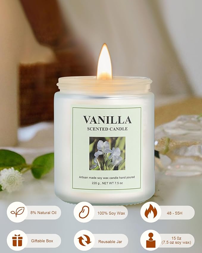 4 Pack Vanilla Candle Set, 30 oz 200 Hour Home Aromatherapy Jar Candles, Long Lasting Aromatherapy Candles for Bedrooms Yoga Rooms Lounges Gardens Patios Balconies and Camping