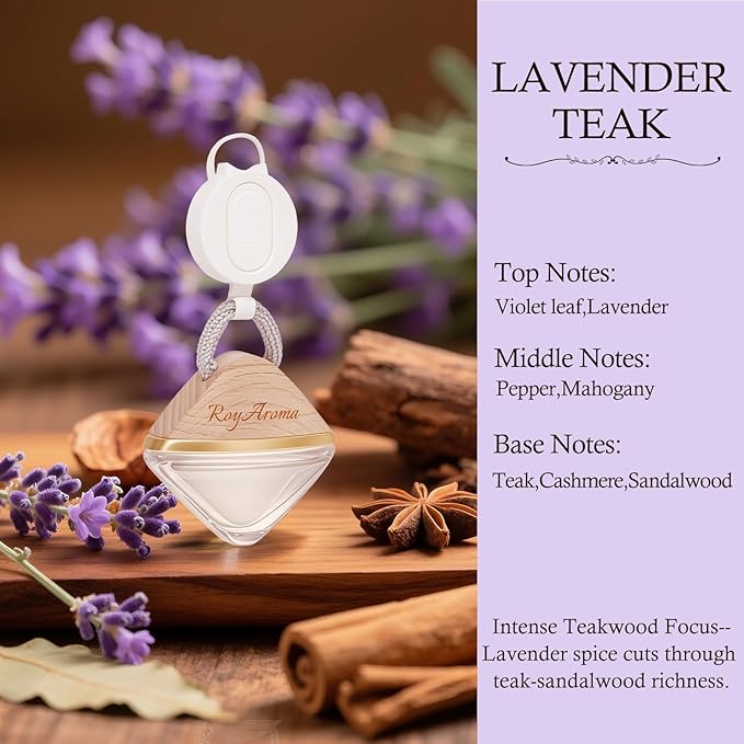 Long Lasting Car Air Freshener | Non-Toxic Hanging Car Diffuser with Adjustable Rope | Plant-Based Essential Oil Scent for Cars Freshener | Teak