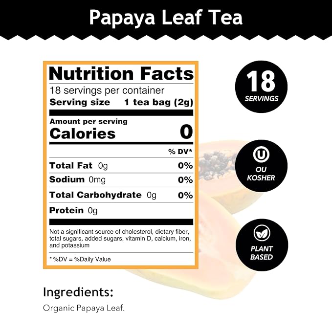 Buddha Teas Organic Papaya Leaf Tea - OU Kosher, USDA Organic, CCOF, 18 Bleach-Free Tea Bags