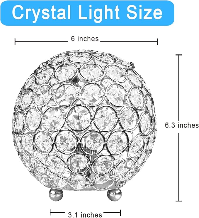 Crystal Table Lamp,Decorative Bedside Crystal Lamp,Nightstand lamp, Bedroom lamp for bedstand,Bedroom,Living Room,Guest Room,Silver