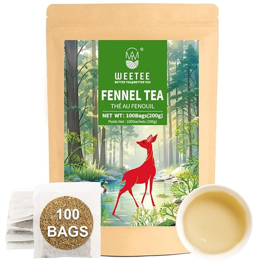 WT WEETEE Fennel Tea Bags 100 Count, 100% Natural & Pure Fennel Seeds Tea, Smooth & Sweet, No Sugar, Caffeine-Free