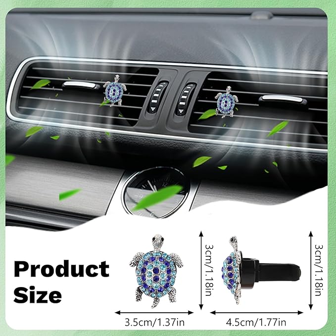 2Pcs Boho Bling Car Vent Clips - Cute Sea Turtles Air Fresheners Car Accessories Dashboard Decorations, Cars Interior Diffuser Decor Gift for Women Lover and Friend