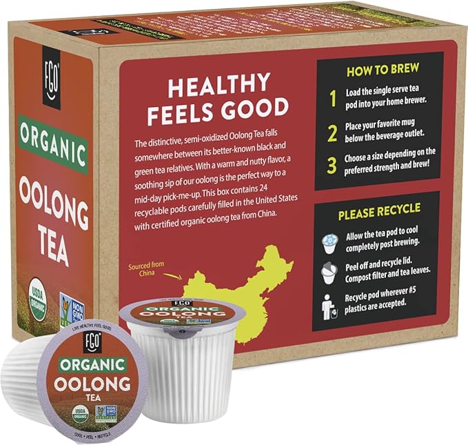 FGO Organic Oolong Tea K-Cup Pods for Keurig, 24 Count (Pack of 1), Premium Black Tea is USDA Organic, Non-GMO, & Recyclable with Naturally Occurring Caffeine