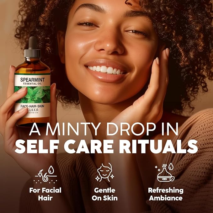 KUKKA Spearmint Essential Oils - 4 Fl Oz - for Hair, Skin, Diffuser, Aromatherapy & DIY Soap Making Scent