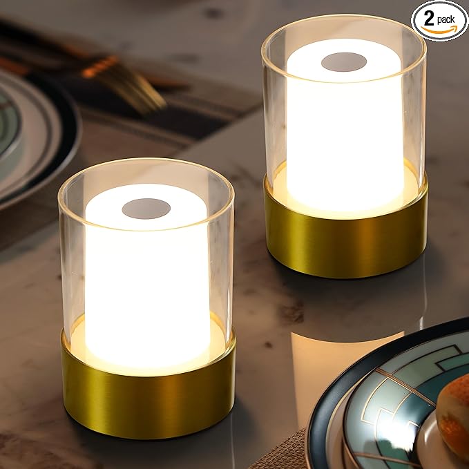 LED 4" Small LED Battery Operated Lamp Set of 2, Cordless Rechargeable Table Lamp, Mini Night Light, Waterproof Outdoor Desk Lamp for Bathroom Bar Dining Room Nursery Baby Coffee Shop (Bronze)