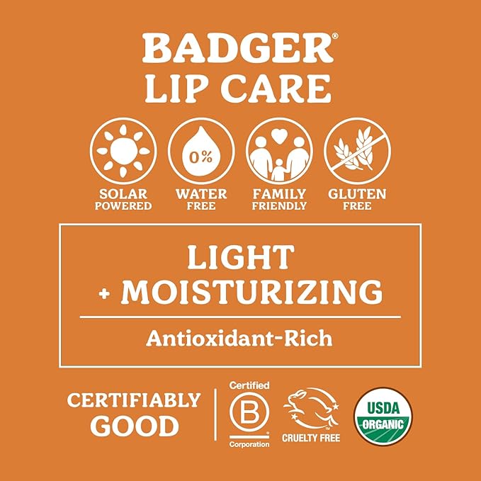 Badger Vanilla Madagascar Classic Lip Balm, 100% Organic Lip Balm, Long Lasting Lip Care w/Light Silky Texture, Comforting & Relaxing, 4 Pack