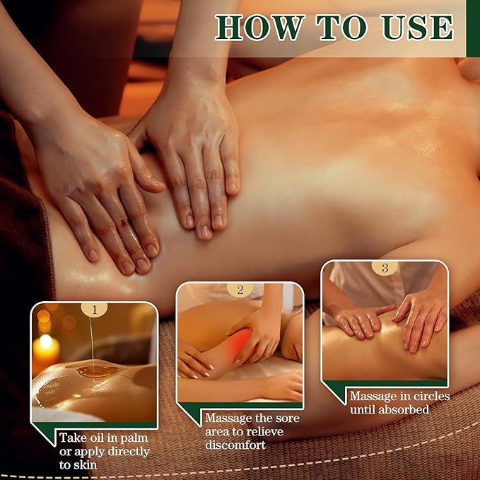 Sore Muscle Massage Oil for Massage Therapy, 8 FL OZ Natural Body Massage Oil with Lavender Oil, Arnica & Chamomile Extract, Soothes Muscle and Joint for Professional & Home Use