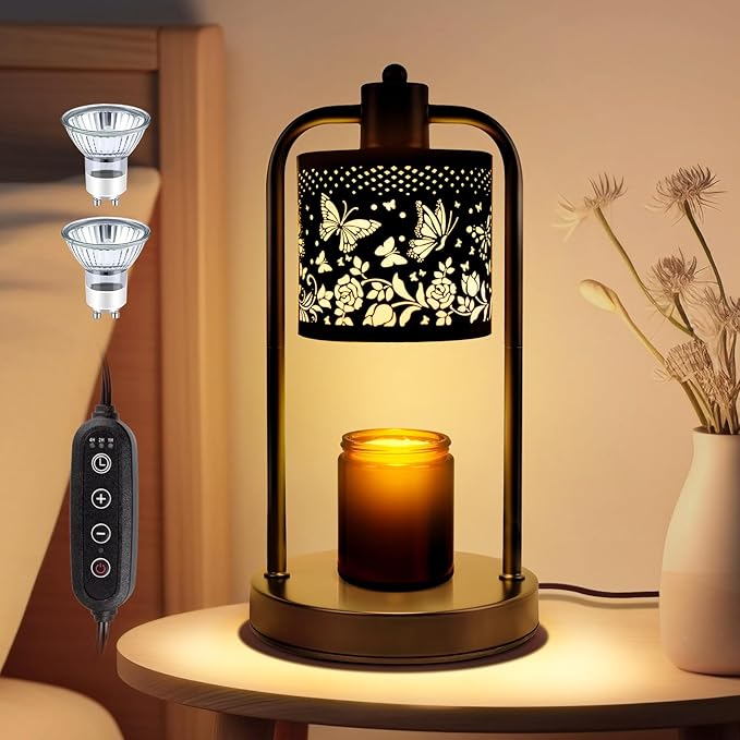 Candle Warmer Lamp Electric with Timer: Wax Melts Warmer - Dimmable Candle Warmer with Replacement Bulbs, Bedroom Home Decor Compatible with Various Candles